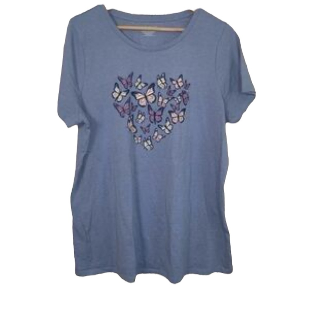 Lane Bryant Blue Short Sleeve T-Shirt with butterfly heart design size 18/20